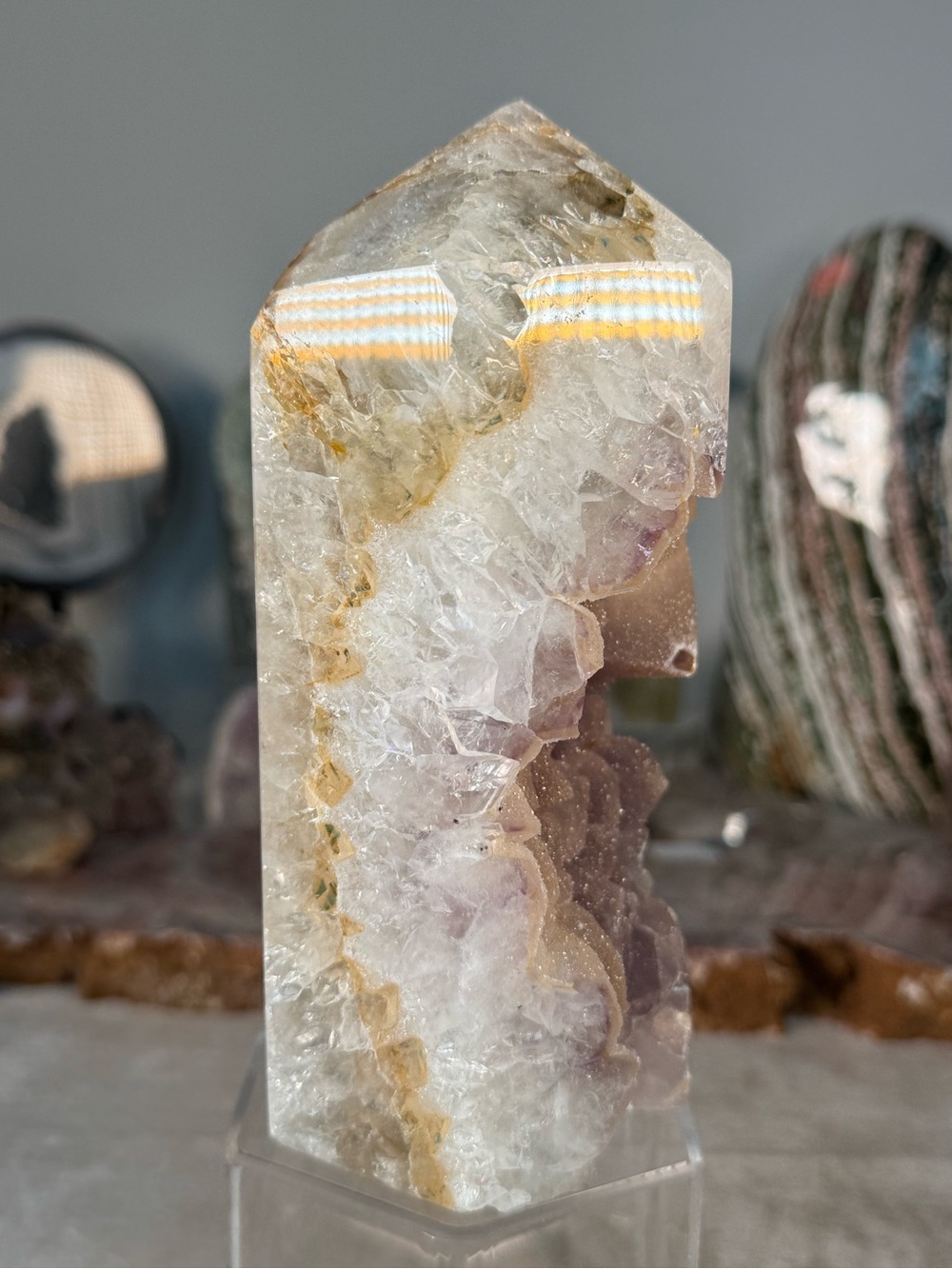 Sugar Druzy Amethyst Agate Tower – 6.5” Natural Crystal Tower | Druzy Sparkle | - Picture 7 of 15